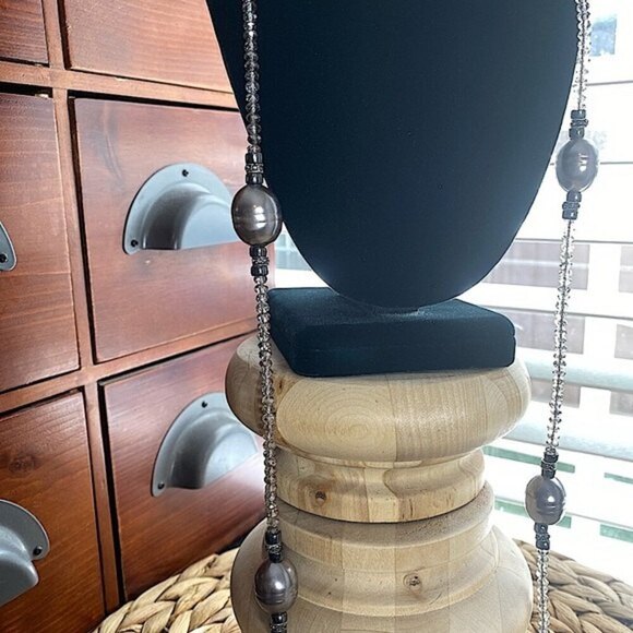 Chico’s Crystal Marcasite & Glass Beads Necklace Pewter Finish 39in Mob Wife - Picture 6 of 9